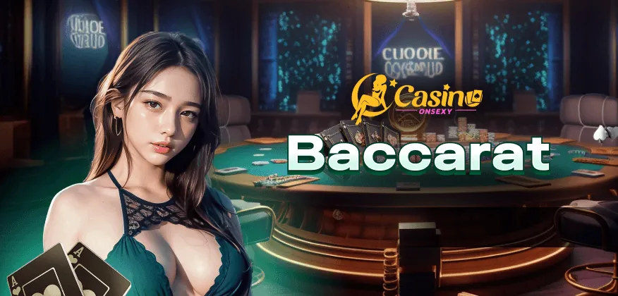 Bàn chơi Baccarat sang trọng tại mot88 casino với các lá bài và chip cược màu xanh vàng